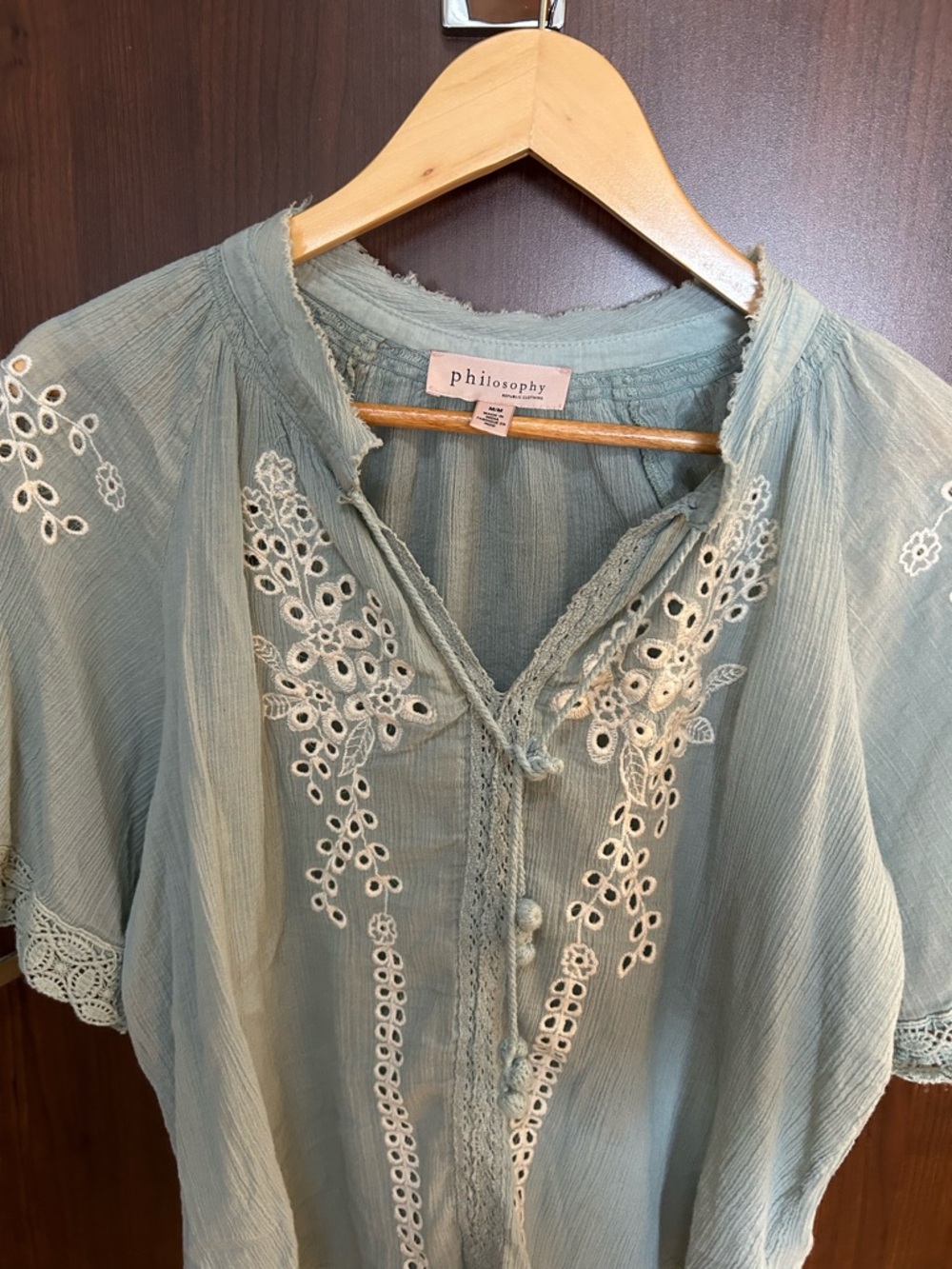 Philosophy Sage Green Embroidered Boho Blouse - Picture 2 of 4